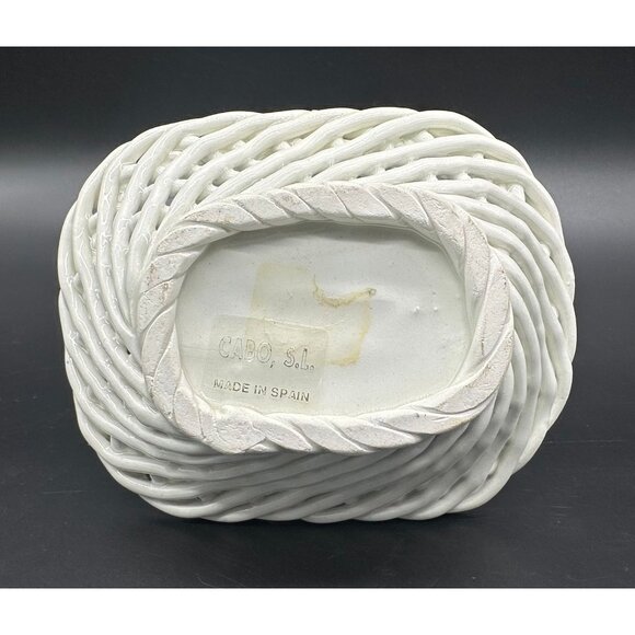 Vintage Basket Trinket Dish Cabo Spain SL Reticulated White Pink Flowers Repair - Picture 5 of 10